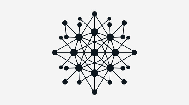 A complex geometric network structure displayed on a plain light background