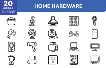 Fototapeta premium Home Appliance Line Icons Set for Household.