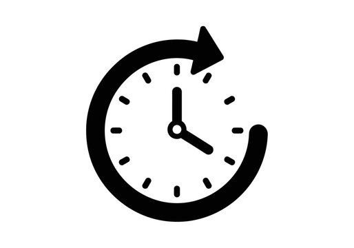 A clock face with a circular arrow rotates around the clock.