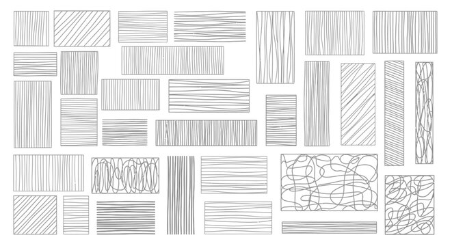 Collection of hand drawn minimalist line patterns and scribbles in rectangular frames