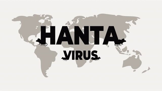 Global world map hantavirus awareness health campaign video featuring mice silhouettes with red text stamp suitable for educational materials and medical campaigns.