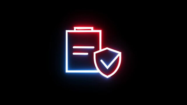 Glowing neon health care check list icon animation on background.