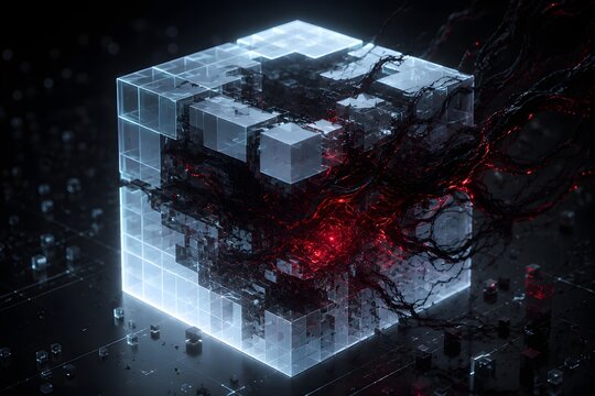Cyber Security Concept Visualizing Trojan Horse Exploit As Dark Data Corrupting Clean Geometric Information Structure