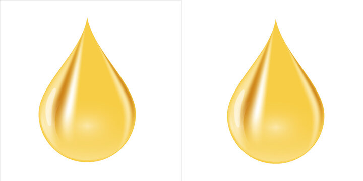Two golden oil drops isolated on transparent background