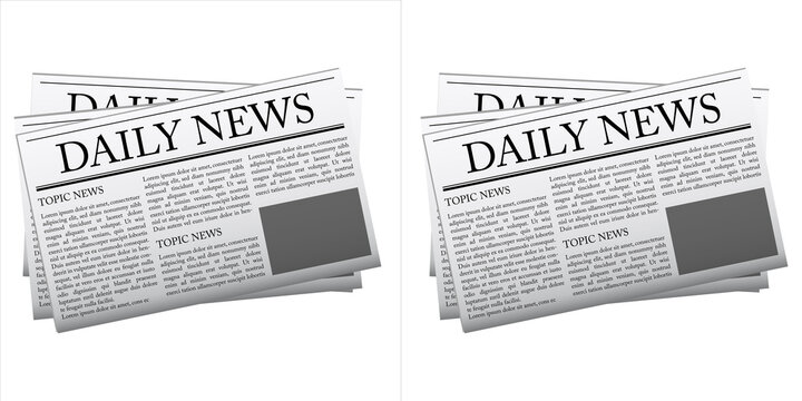 Stack of daily newspapers with headline daily news, concept for news, media, journalism, and current events isolated on transparent background