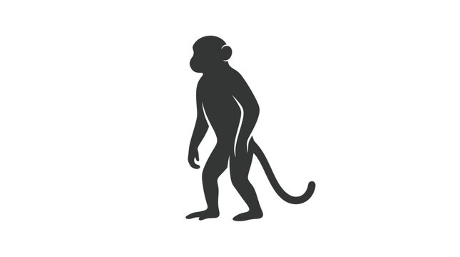 Silhouette of a Monkey Walking Isolated on White Background