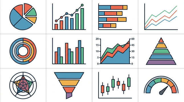 Collection of Various Business Charts and Graphs Icons.