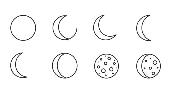 Lunar phases illustration of moon cycles isolated on white background