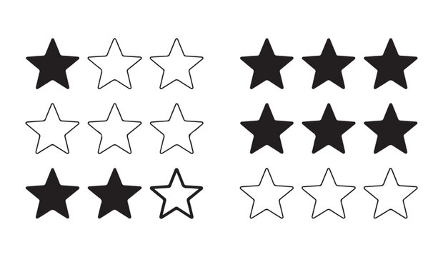 Minimalist five pointed star shapes collection for rating and review systems development.