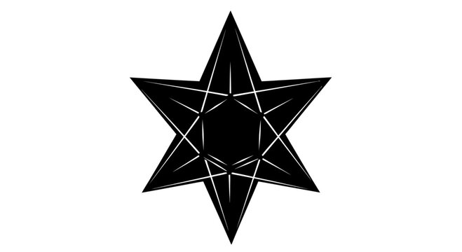 A black six pointed star with geometric internal lines on a white background.
