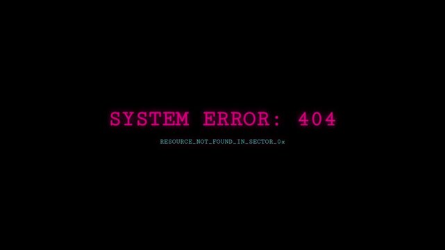 Digital System Error 404 Message with Glitch and Retro VHS Effects
