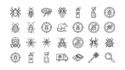 Set of pest control and insect extermination icons in doodle style. © Arzo