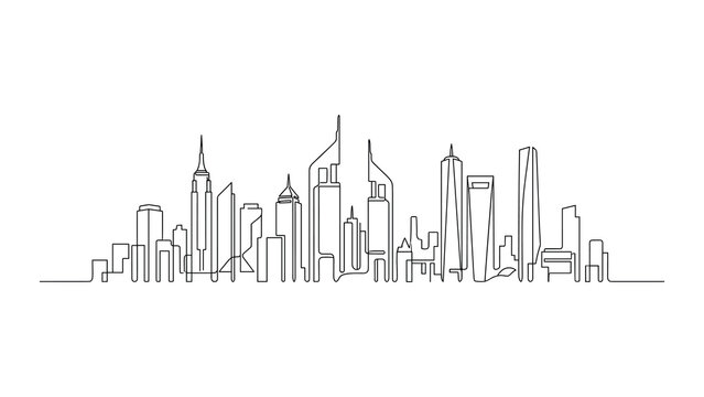 Continuous one line drawing of Dubai city skyline.