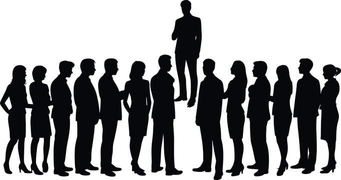 A group of business people standing in a line in black silhouette