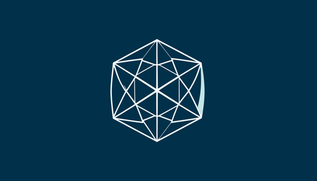 Geometric Shape Polyhedron White Lines.