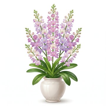 Luxury Aerides Orchid with Abundant Upright Blooms in Elegant Ceramic Vase Isolated on White Background