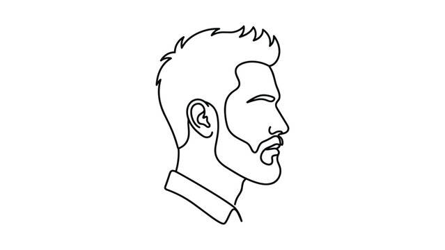 Minimalist continuous line art of a bearded man in profile view.