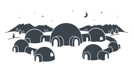 A cluster of connected igloos forming a small arctic village settlement. © Afi