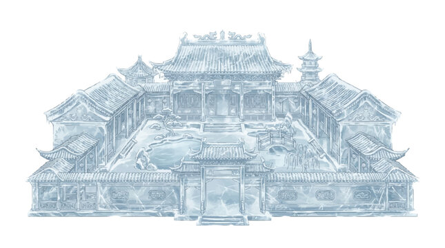 A detailed architectural illustration of a traditional Chinese palace complex.