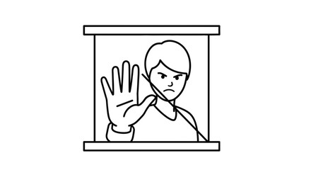 Fototapeta premium Man's hand showing stop gesture behind glass, prohibition concept