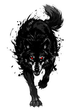 Okami, d&eacute;mon loup, esprit yokai loup japonais, style sumi-e.