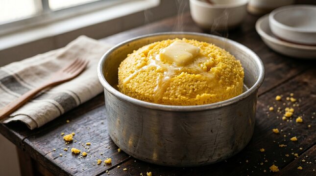 Traditional Brazilian Cuscuz Nordestino Steamed Corn Cake