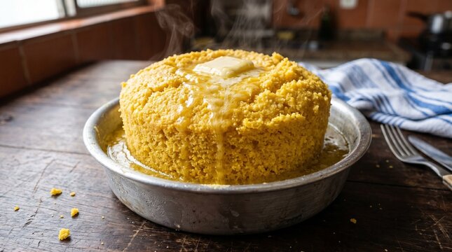 Traditional Brazilian Cuscuz Nordestino Steamed Corn Cake