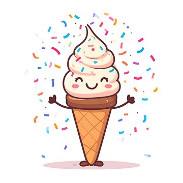 Colorful ice cream cone with sprinkles illustration.