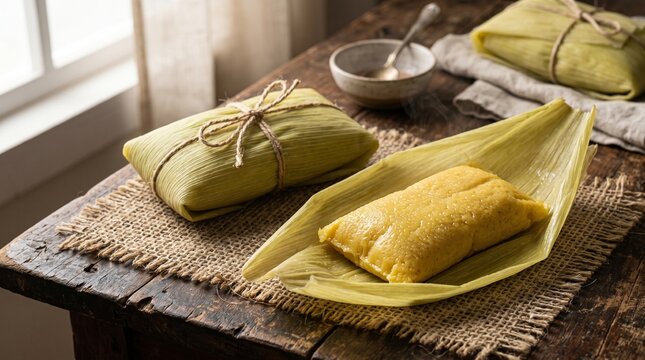 Traditional Brazilian Sweet Pamonha Wrapped in Corn Husks