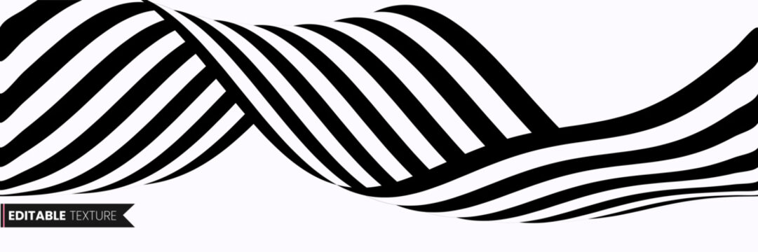 Wave white line and op bg curve with wavy road shape. Perspective optical stripes and stripe creative abstract with vector 3d pattern. Lines black illusion and parallel zig traffic with up arrow zag.