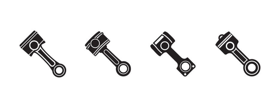 piston engine parts in different positions on white background for design and industrial concepts