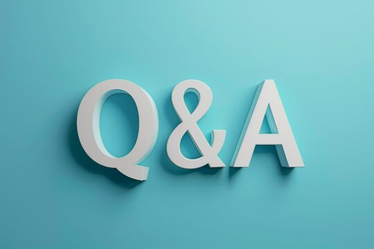 水色の背景の前にあるQ&Aの3Dテキスト