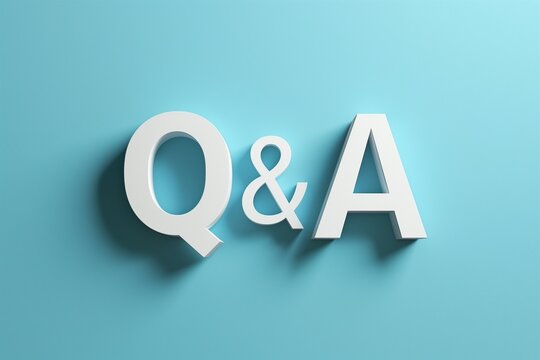 水色の背景の前にあるQ&Aの立体的なアルファベット文字