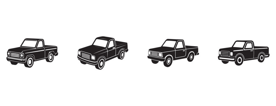 pickup trucks in different angles and positions  isolated on white background