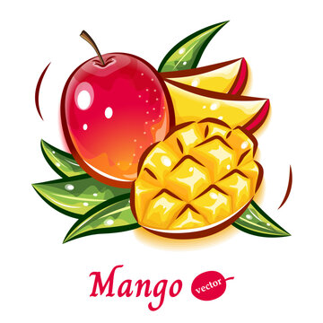 マンゴーのかわいいイラスト|フレッシュな果物のポップアートベクター素材