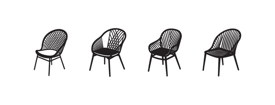wireframe chairs angles on white background for furniture or interior design concepts  modern minimalist seating options