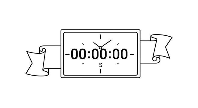 Digital Timer Stopwatch Countdown Clock with Ribbon Banner, Time Measurement Concept