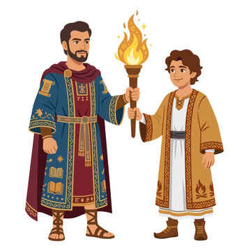 Saints Cyril and Methodius passing on knowledge with a torch