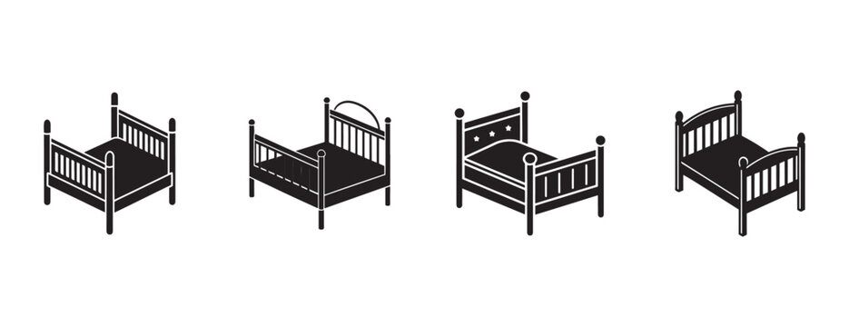 beds with different designs and headboards in various orientations and styles  furniture icons