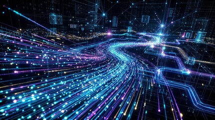 Fototapeta premium Abstract digital data streams flowing through a futuristic network.