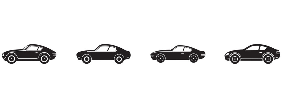 car silhouettes in various side view angles on white background  vector illustration