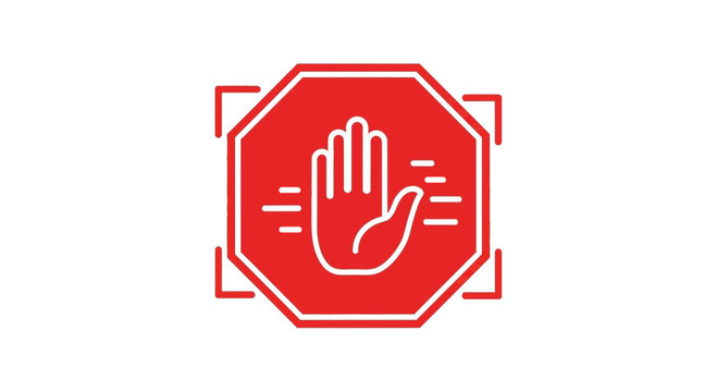 Stop Hand Icon Sign, Red Octagon, Prohibition, Warning, Danger, Security, Forbidden, No Entry, Halt