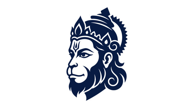 Lord Hanuman Head Silhouette, Hindu God Icon, Strength and Devotion Symbol