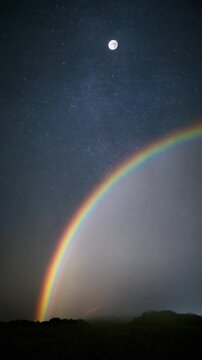 Ethereal Moonbow and Starry Night Sky Landscape Generative AI