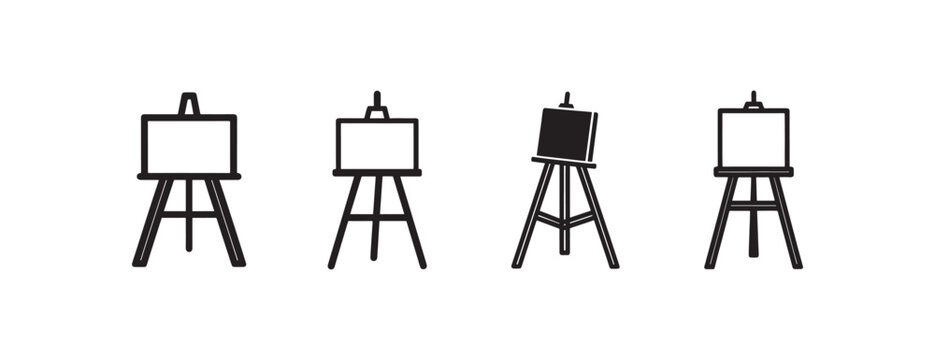 easels with blank and black canvases for painting and art projects on easel stands for creative activities at home or in studio  various artist equipment