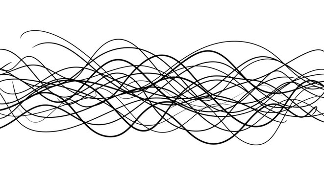 Abstract Black Wavy Lines Pattern Representing Sound Waves Frequency or Digital Signal Vibration on White Background