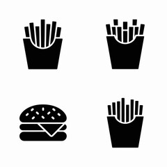 Fototapeta premium Black vector icons of fast food hamburger and french fries