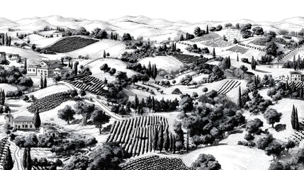 Fototapeta premium Wine plantations hand drawn