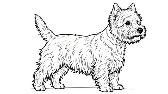 West Highland White Terrier Drawing Outline Dog Breed Sketch Vector