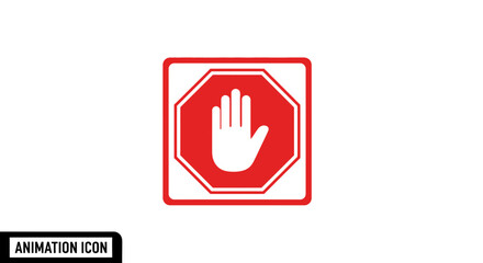 Obraz premium Animated Stop Hand Icon: Red Octagon Sign with White Palm, Motion Graphic